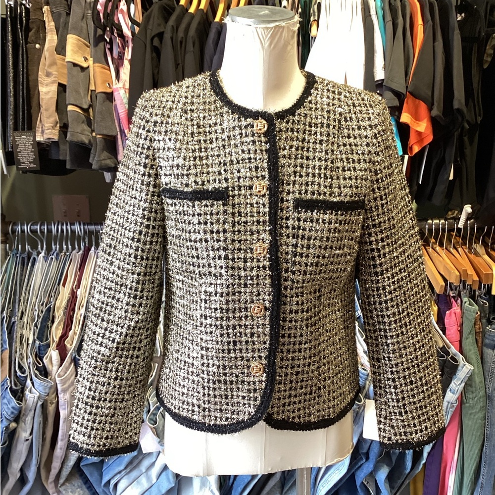 Beulah Black and Cream Tweed Cropped Blazer